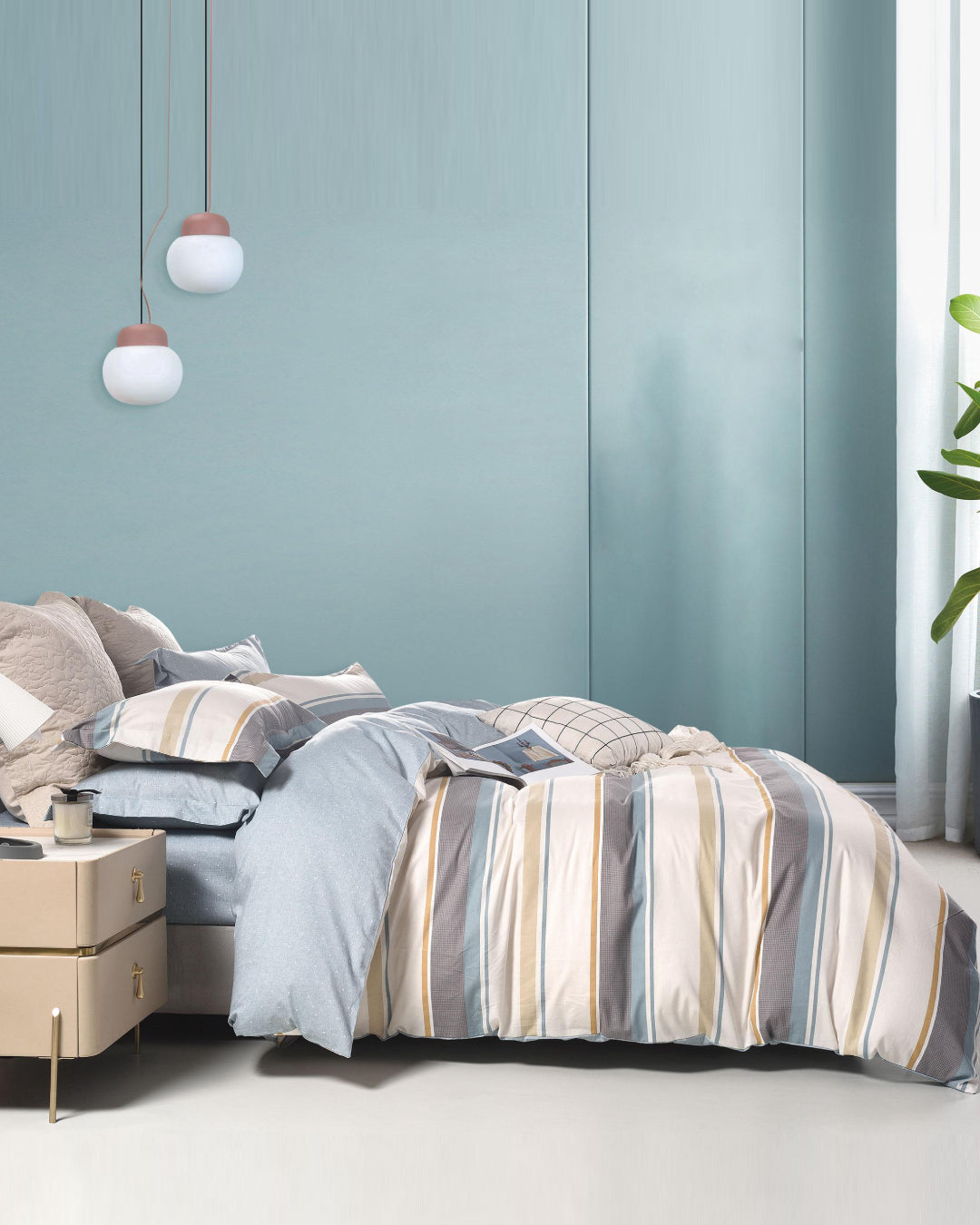 100% Cotton 930TC Single Light Comforter + 2 Pillow Case Set - Merrick