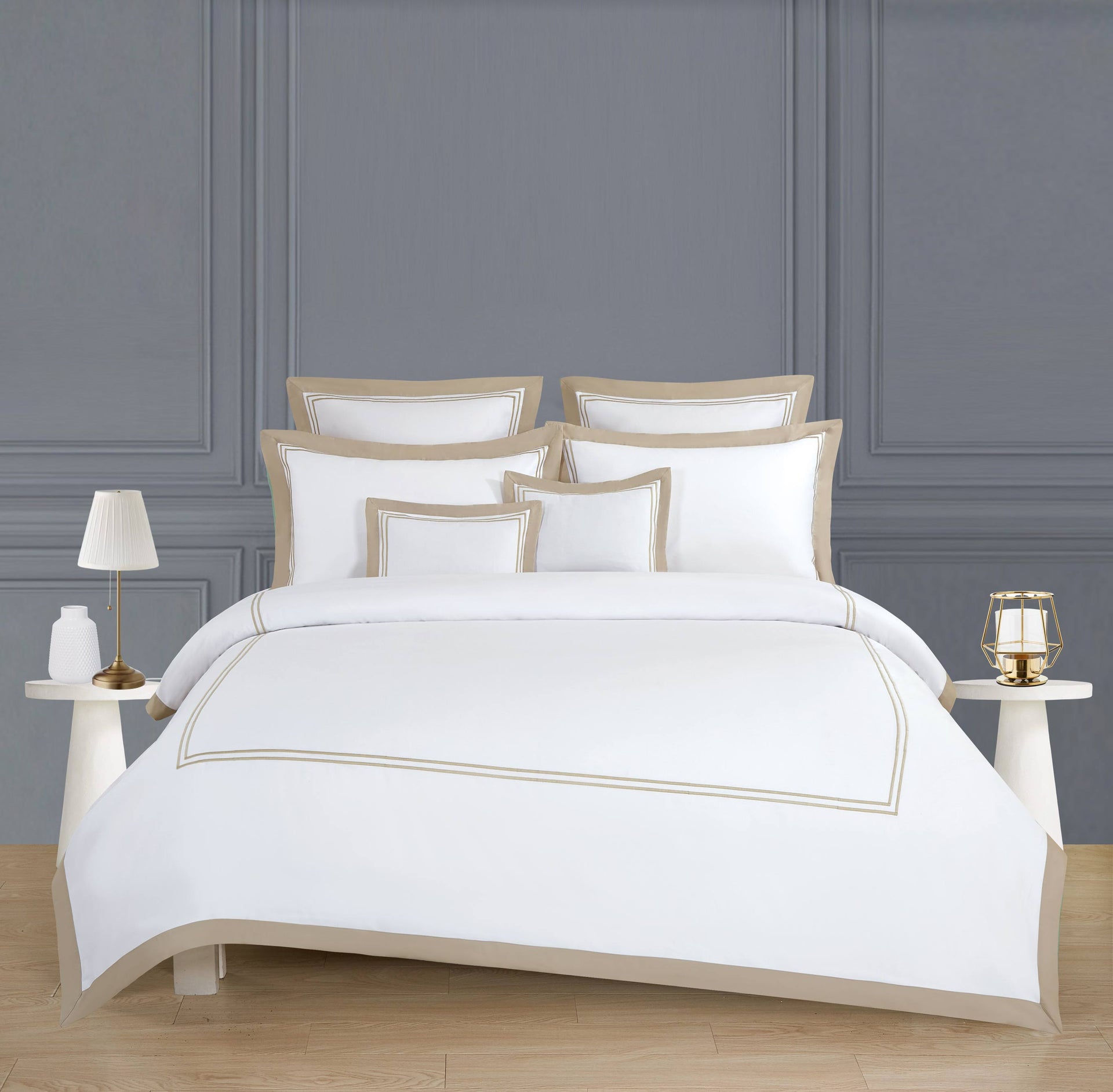 elise: 1200TC Egyptian Cotton Tre Misto Inclusive of Duvet Cover Set - Pebble