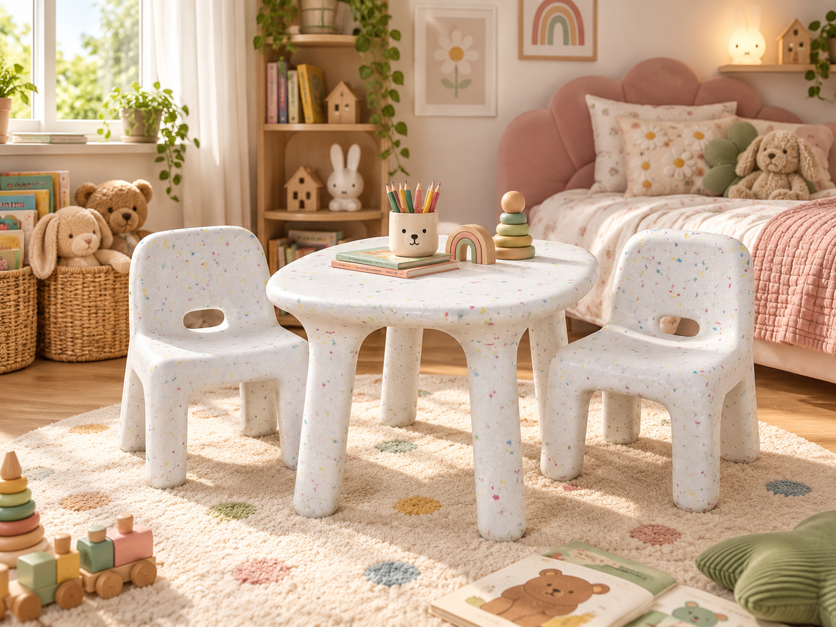 Poufy Living Sparkle Kids Table & Chairs Set – Recycled Plastic