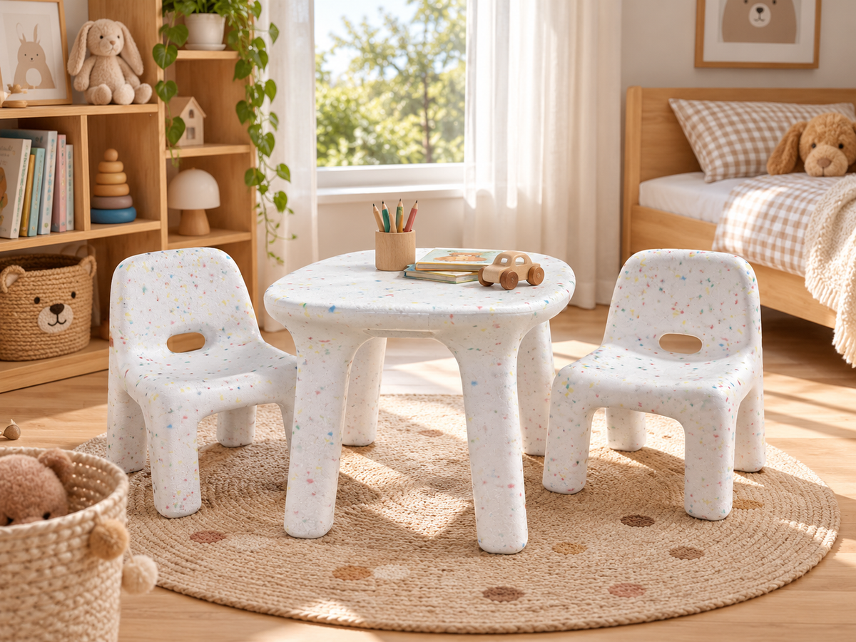 Poufy Living Sparkle Kids Table & Chairs Set – Recycled Plastic