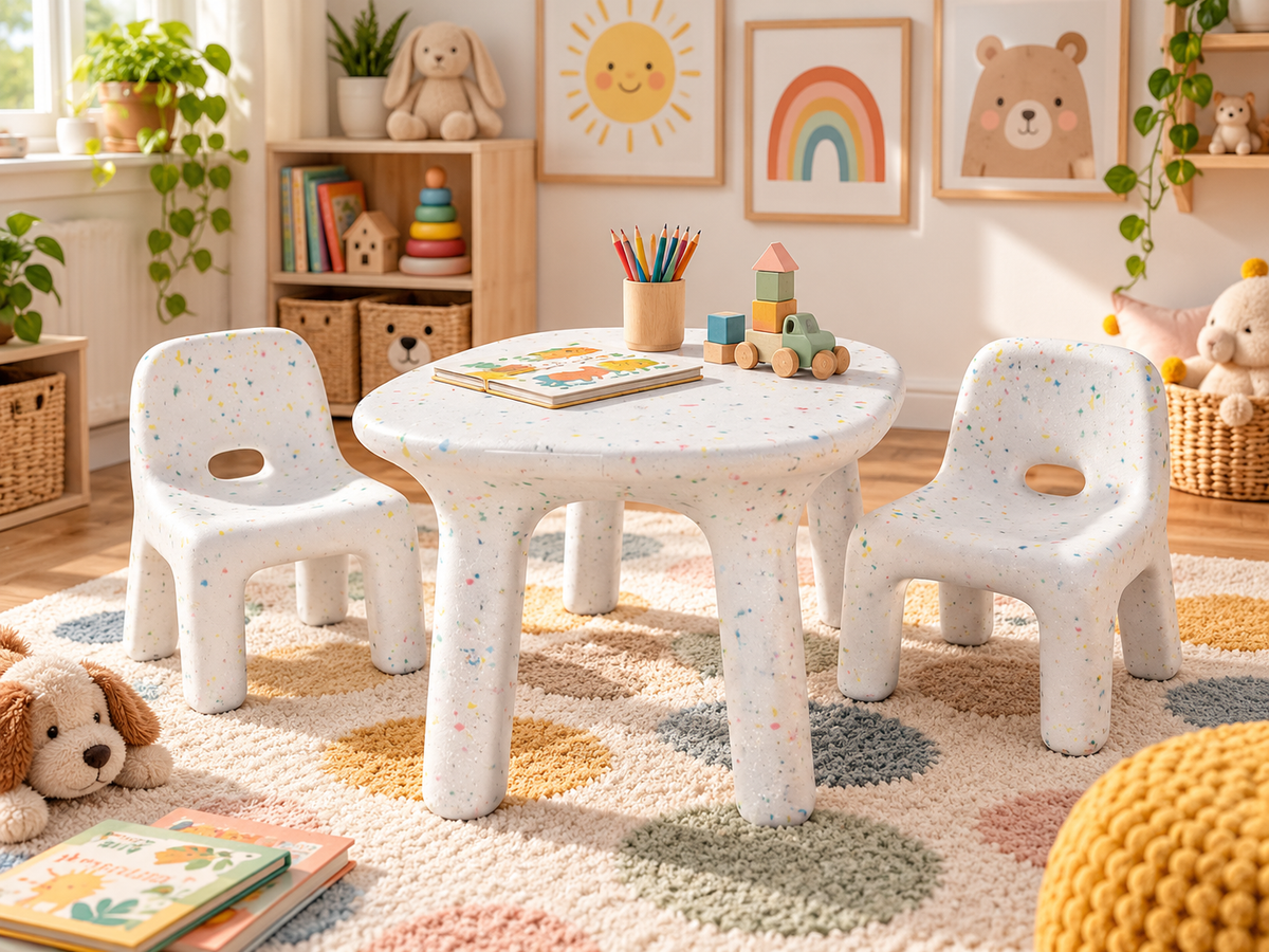 Poufy Living Pebble Kids Table & Chairs Set – Recycled Plastic