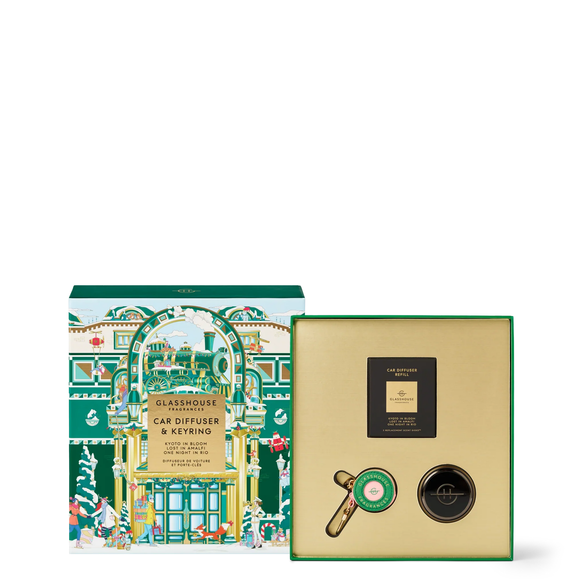 Glasshouse Black Car Diffuser 3 x Replacement Scent Disk + Key Ring | Lost in Amalfi, Kyoto in Bloom, One Night in Rio 2025