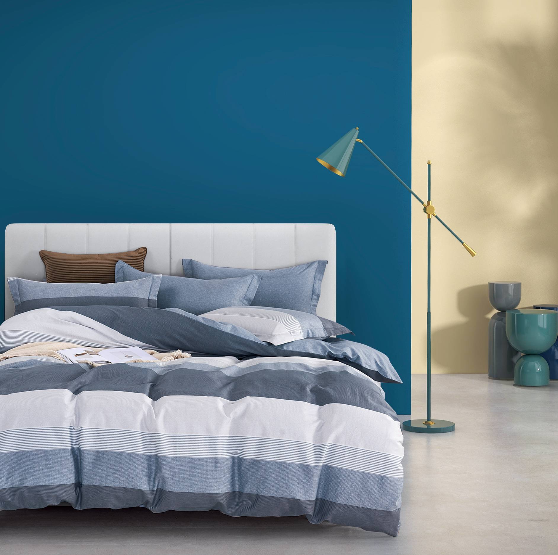 elise: 100% Cotton 930TC Valencia Prints - Veran Stripe (Grey) Fitted Sheet Set