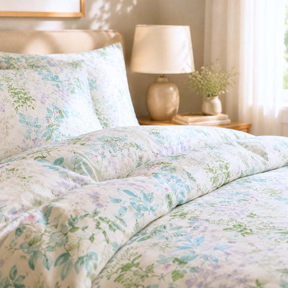 100% Cotton 930TC Single Light Comforter + 2 Pillow Case Set - Clover