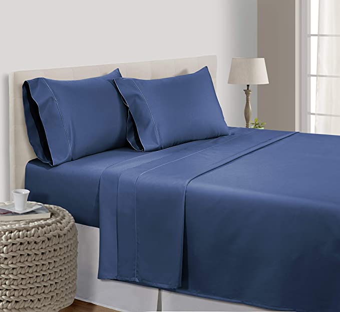 elise: Plain Dyed Fitted Sheet Set - Navy Blue